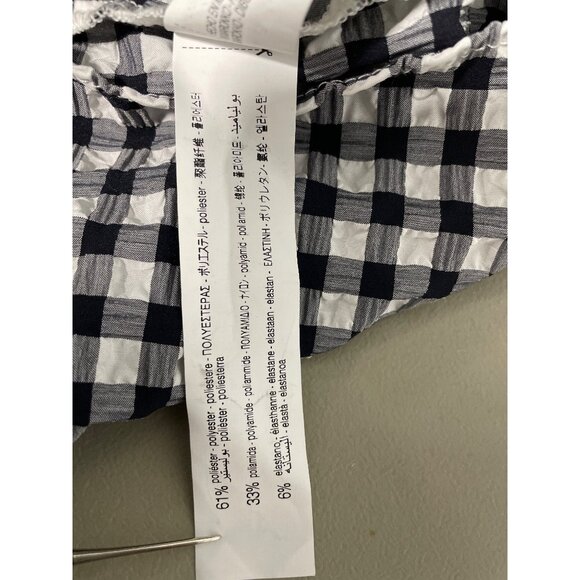 Zara Mini Dress Size XL Tiered Gingham Short Sleeve Textured Black White Ruffle - Picture 6 of 9